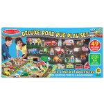 Covor mare Oras de joaca copii cu 49 de piese masinute si cladiri din lemn  Covoras Jumbo Deluxe Roadway Activity Rug Melissa si Doug